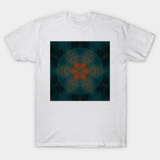 Mosaic Kaleidoscope Flower Orange and Blue T-Shirt